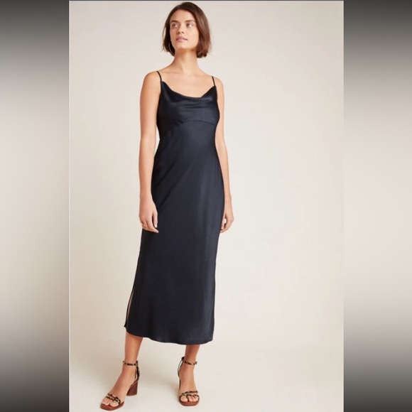 ANTHROPOLOGIE Elyse Bias Slip Dress - Black - Sz XS - Picture 2 of 11
